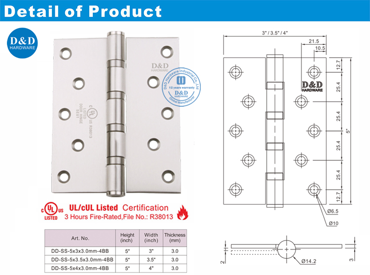 UL Mortise Fire Hore Hinger-Ddss007-FR-D & D Оборудование для оборудования