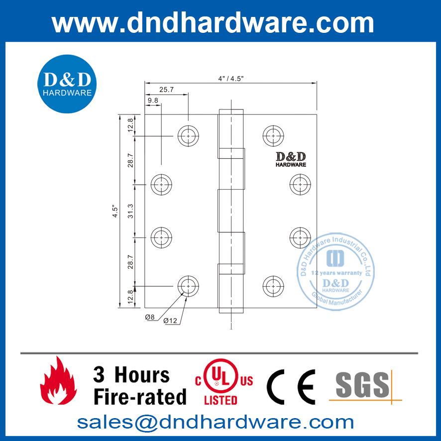 Врезная петля из нержавеющей стали 316 UL для наружной двери-DDSS002-FR-4.5X4X3.4