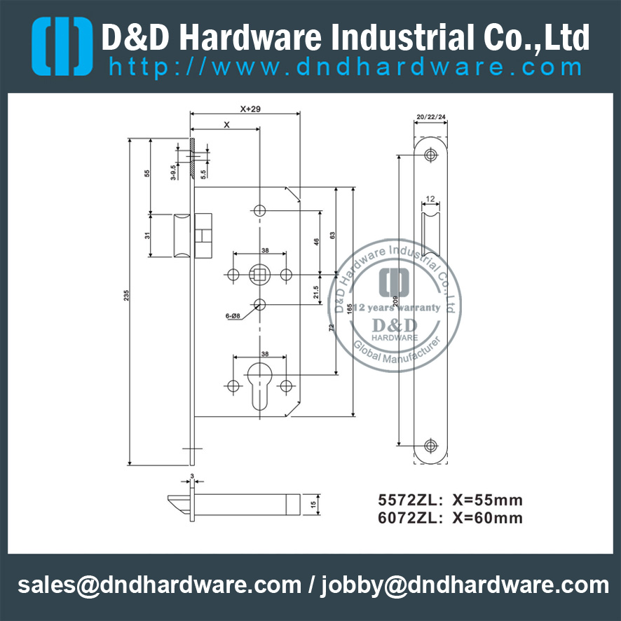 Замок с защелкой из нержавеющей стали с CE для деревянной двери -DDML5572LB